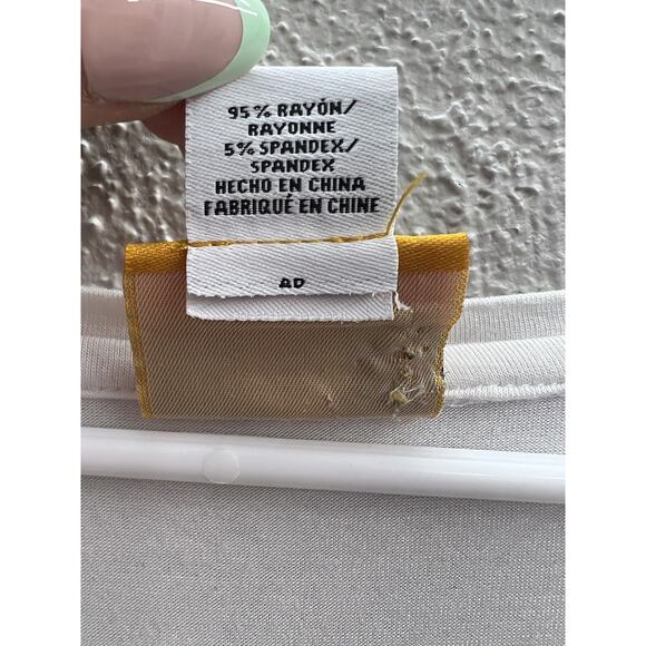 Womens Ruby Rd White Floral Beaded Neckline Ruched Side Short Sleeve Shirt Large - Picture 6 of 11